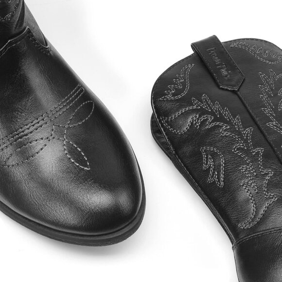 Kids Dark Black   Toddler Little Cowboy Western Square Toe Riding Calf Boots - Picture 5 of 7